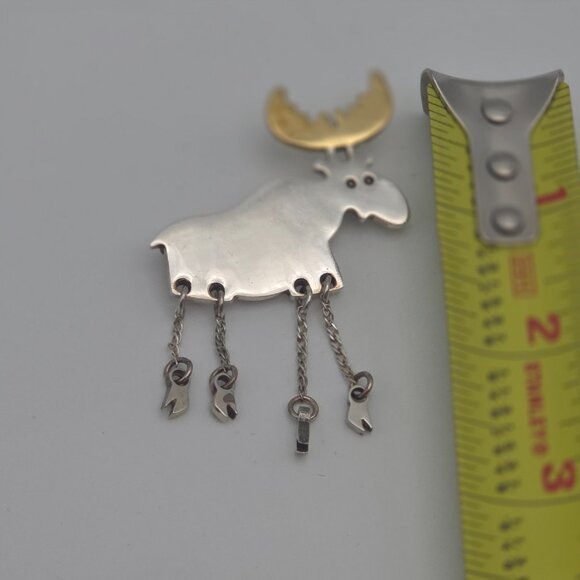 Vintage Charming Moose Brooch – Sterling Silver & Brass, 1990s - Picture 3 of 6